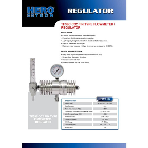 HERO TECH CO2 FIN TYPE FLOWMETER/ REGULATOR TF39C - Image 2